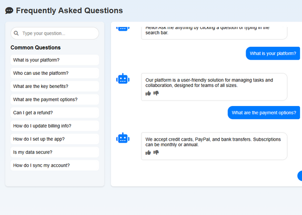 Chatbot-Style FAQ UI Component with Animated Avatars